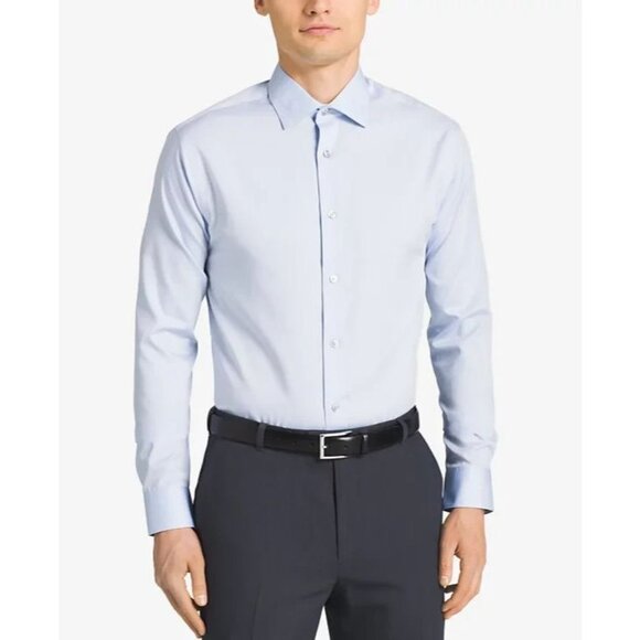 Calvin Klein Steel Regular Fit Herringbone Size XL (17.5 34/35) Blue Dress Shirt - Picture 1 of 13